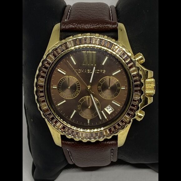 Michael Kors Everest MK5873 Women's Brown Leather Analog Dial Quartz Watch VK688 - Picture 2 of 12